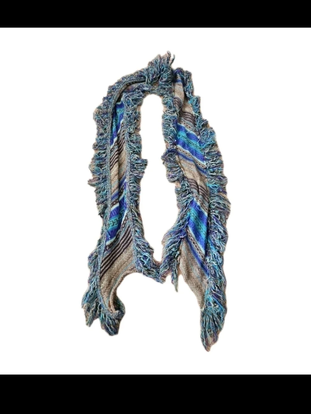 Free People Printed Scarf  Boho Chic Wool Blend Fringe Statement Scarf